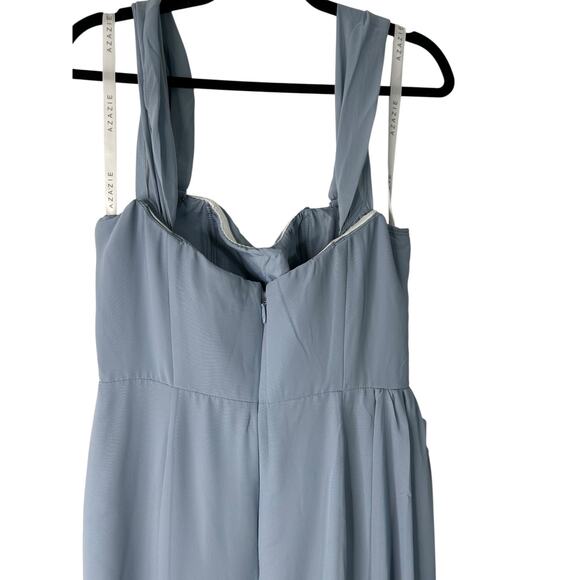 Azazie Amyra A10 Dusty Blue Sheath Off Shoulder Stretch Satin Convertible Dress - Picture 6 of 12